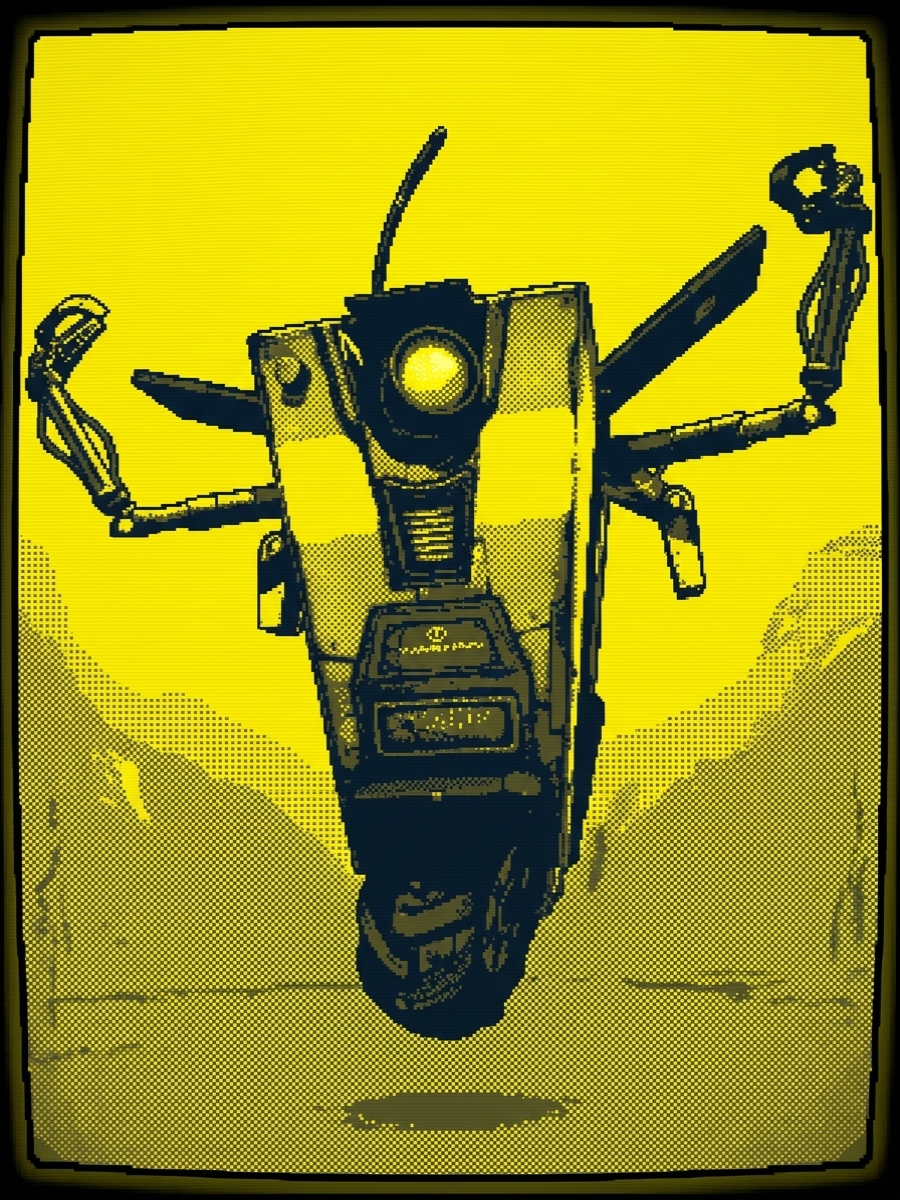 Retro-styled illustration of the C0D3TR4P robot